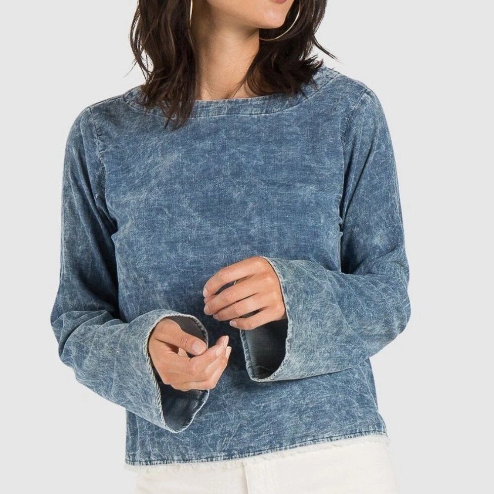 Cloth & Stone Reversible Top - 70s Vibes Flare Sleeve Distressed Denim Style